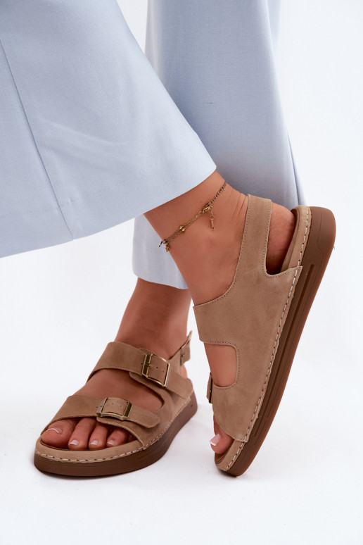 Pealhk Seemisnahksed sandaalid neetide ja pandlaga Vinceza 79620 pruunid värvi