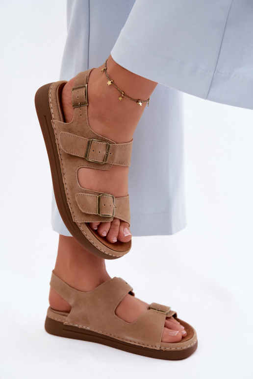 Pealhk Seemisnahksed sandaalid neetide ja pandlaga Vinceza 79620 pruunid värvi