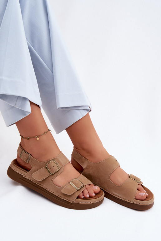 Pealhk Seemisnahksed sandaalid neetide ja pandlaga Vinceza 79620 pruunid värvi