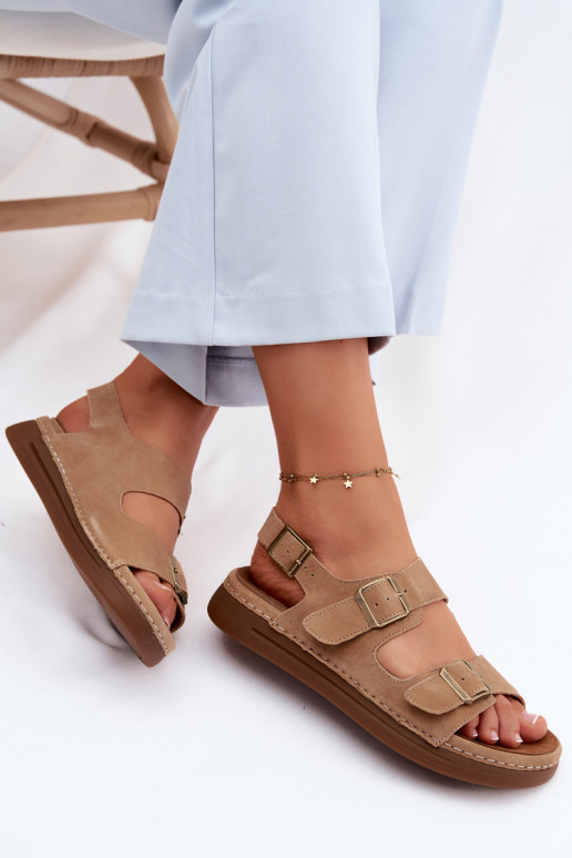 Pealhk Seemisnahksed sandaalid neetide ja pandlaga Vinceza 79620 pruunid värvi