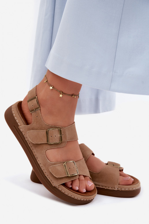 Pealhk Seemisnahksed sandaalid neetide ja pandlaga Vinceza 79620 pruunid värvi