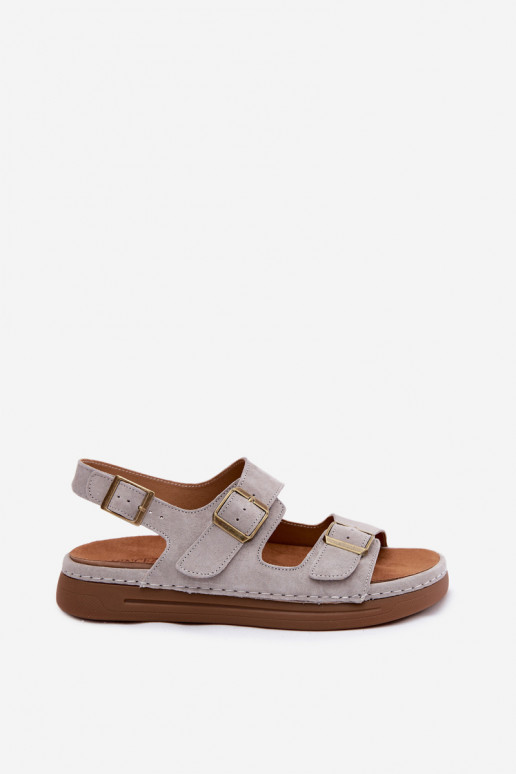 Pealhk Seemisnahksed sandaalid neetide ja pandlaga Vinceza 79620 Halli värvi