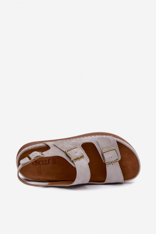 Pealhk Seemisnahksed sandaalid neetide ja pandlaga Vinceza 79620 Halli värvi