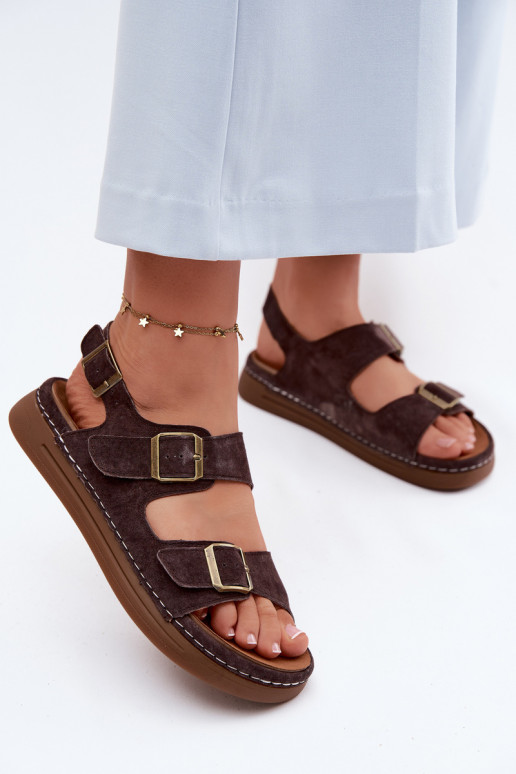 Pealhk Seemisnahksed sandaalid neetide ja pandlaga Vinceza 79620 Czekoladosissee