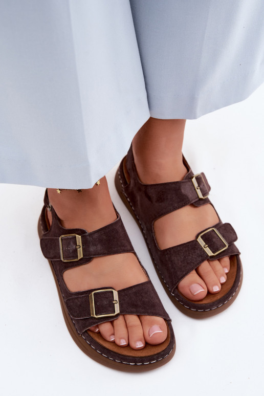 Pealhk Seemisnahksed sandaalid neetide ja pandlaga Vinceza 79620 Czekoladosissee