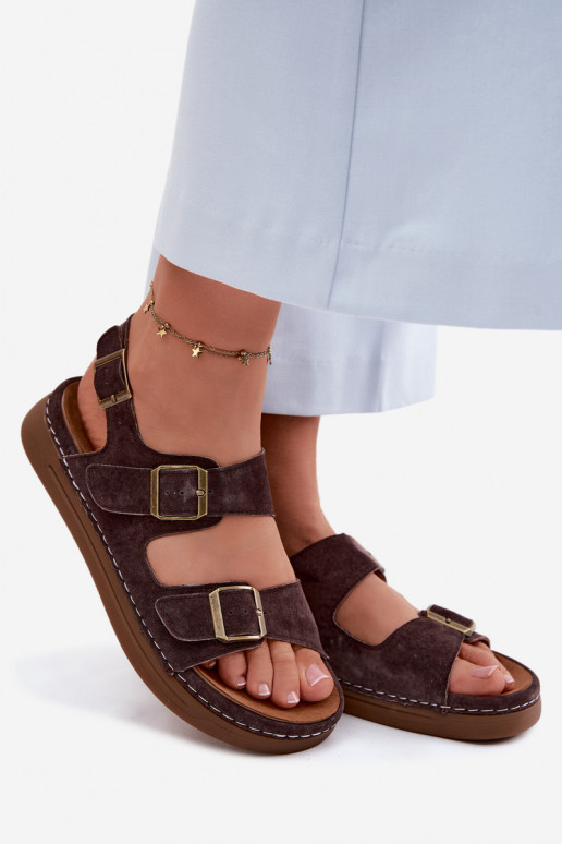 Pealhk Seemisnahksed sandaalid neetide ja pandlaga Vinceza 79620 Czekoladosissee