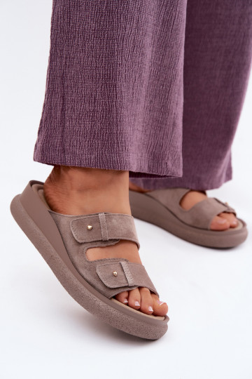 Pealhk naiste seemisnahksed sussid platvormiga Vinceza 66916 beeži värvi