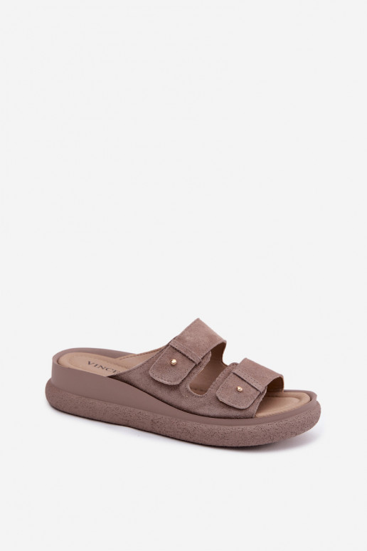 Pealhk naiste seemisnahksed sussid platvormiga Vinceza 66916 beeži värvi