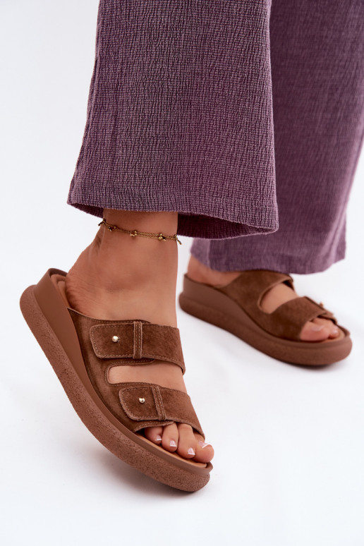 Pealhk naiste seemisnahksed sussid platvormiga Vinceza 66916 pruunid värvi