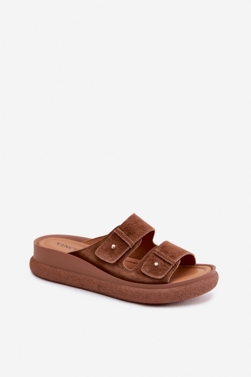 Pealhk naiste seemisnahksed sussid platvormiga Vinceza 66916 pruunid värvi