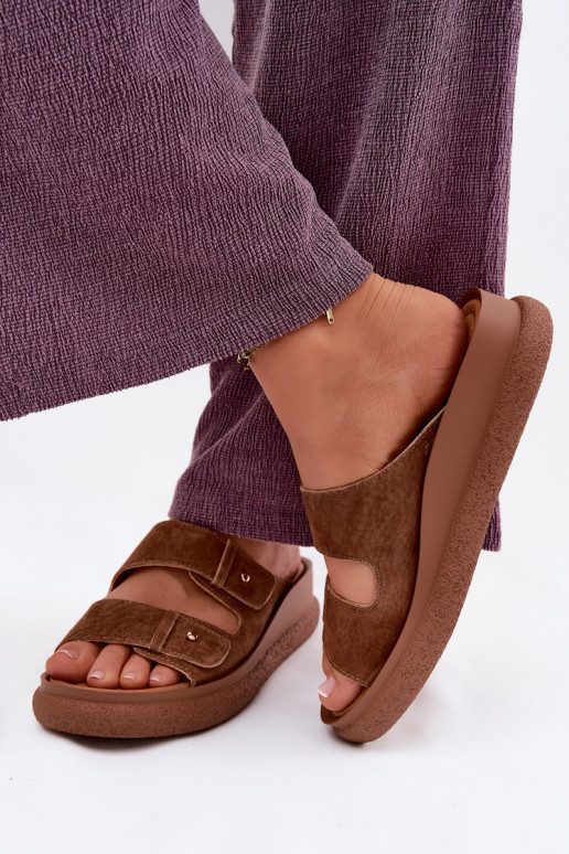 Pealhk naiste seemisnahksed sussid platvormiga Vinceza 66916 pruunid värvi