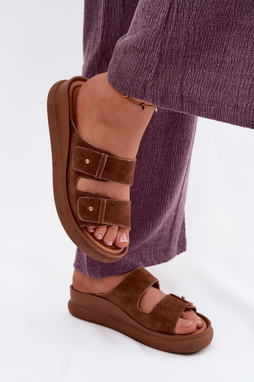 Pealhk naiste seemisnahksed sussid platvormiga Vinceza 66916 pruunid värvi