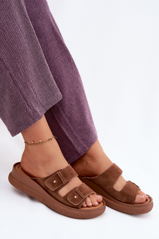 Pealhk naiste seemisnahksed sussid platvormiga Vinceza 66916 pruunid värvi