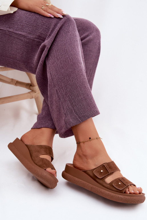 Pealhk naiste seemisnahksed sussid platvormiga Vinceza 66916 pruunid värvi