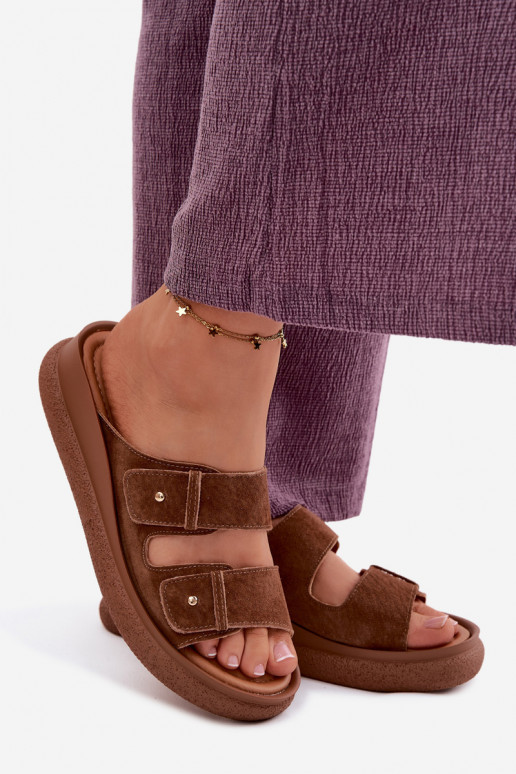 Pealhk naiste seemisnahksed sussid platvormiga Vinceza 66916 pruunid värvi