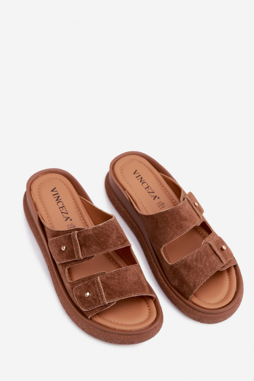 Pealhk naiste seemisnahksed sussid platvormiga Vinceza 66916 pruunid värvi