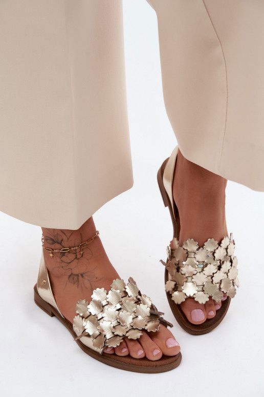 Pealistesandaalid laiade nööridega Zazoo 40468 Kuldset värvi