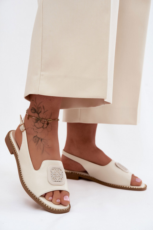 Pealistesandaalid laiade nööridega kaunistustega S.Barski KV61-6016 elevandiluu värvi