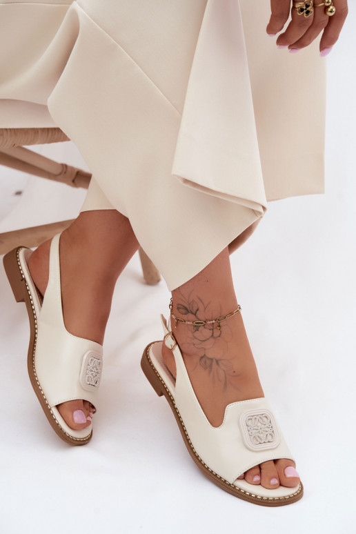 Pealistesandaalid laiade nööridega kaunistustega S.Barski KV61-6016 elevandiluu värvi