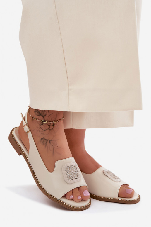 Pealistesandaalid laiade nööridega kaunistustega S.Barski KV61-6016 elevandiluu värvi