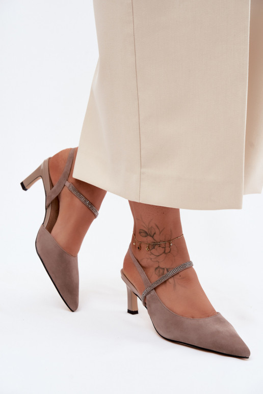 Pealhk Elegantsed kõrged kontsad Ze Zdobionym Triibudem D&A CR61-3048 beeži värvi