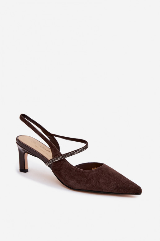 Pealhk Elegantsed kõrged kontsad Ze Zdobionym Triibudem D&A CR61-3048 Czekoladosissee