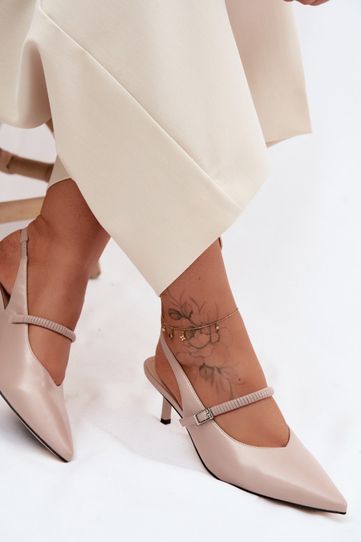 Pealhk Kingad Elegantsed kõrge kontsaga sandaalid rihmadega D&A CR61-3046 beeži värvi