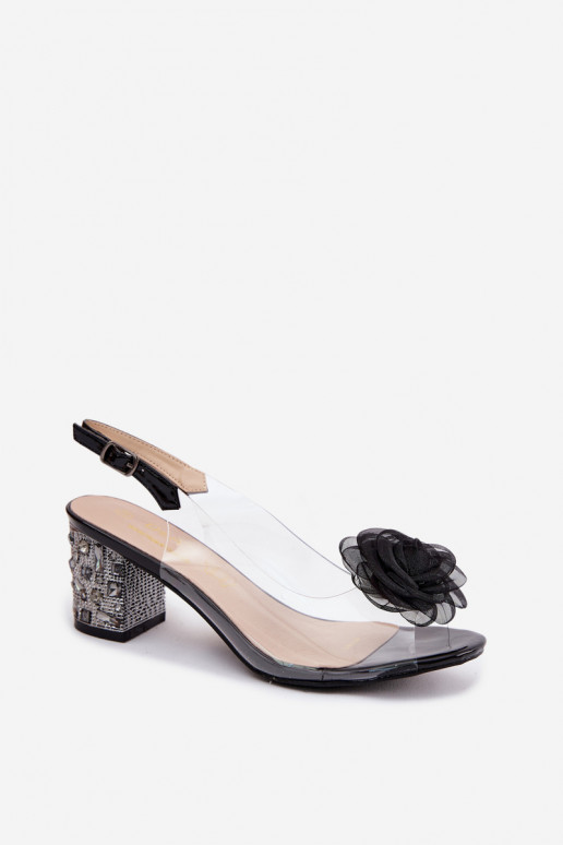 sandaalid Külgedelt läbipaistvad kõrge jämeda kontsaga kristallidega Siateczkosissea tumeroosad värvia D&A MR61-9011 msuud