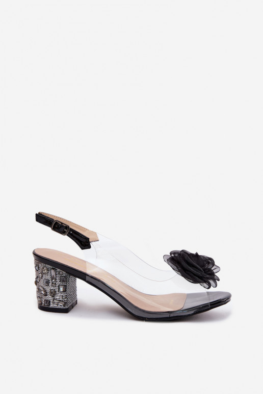 sandaalid Külgedelt läbipaistvad kõrge jämeda kontsaga kristallidega Siateczkosissea tumeroosad värvia D&A MR61-9011 msuud