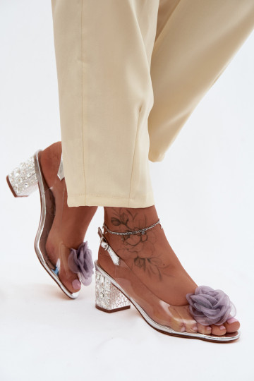 sandaalid Külgedelt läbipaistvad kõrge jämeda kontsaga kristallidega Siateczkosissea tumeroosad värvia D&A MR61-9011 Hõbedat vär