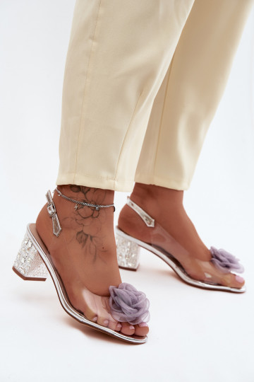sandaalid Külgedelt läbipaistvad kõrge jämeda kontsaga kristallidega Siateczkosissea tumeroosad värvia D&A MR61-9011 Hõbedat vär 2