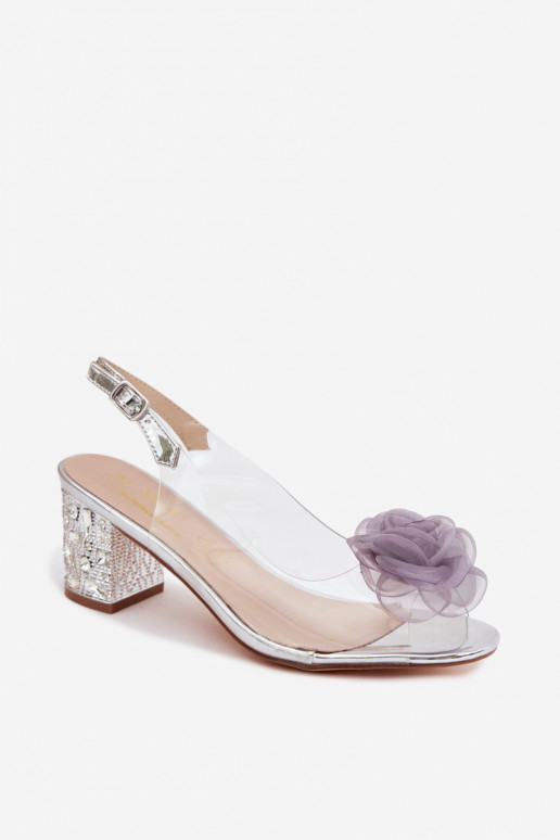 sandaalid Külgedelt läbipaistvad kõrge jämeda kontsaga kristallidega Siateczkosissea tumeroosad värvia D&A MR61-9011 Hõbedat vär