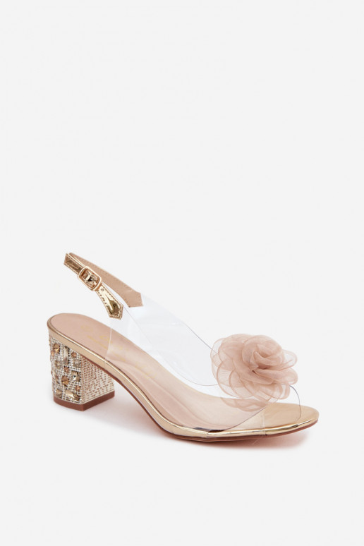 sandaalid Külgedelt läbipaistvad kõrge jämeda kontsaga kristallidega Siateczkosissea tumeroosad värvia D&A MR61-9011 Kuldset vär