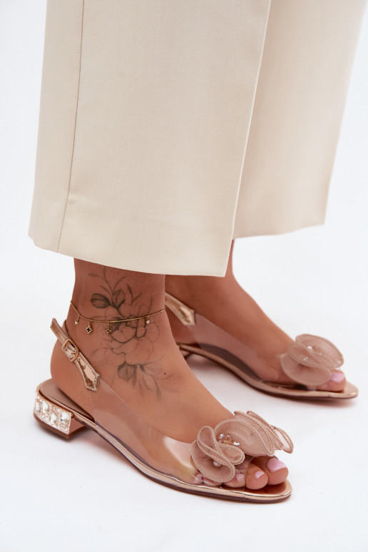 Pealistesandaalid Külgedelt läbipaistvad kristallidega D&A MR61-9002 Kuldset värvi