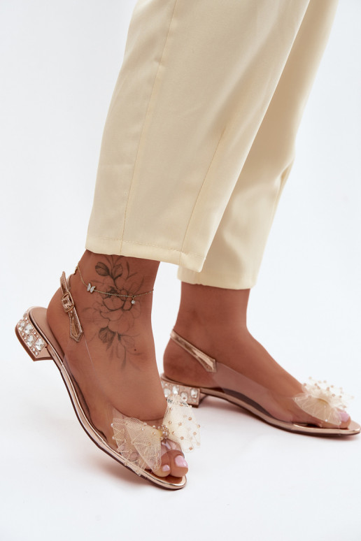 Pealistesandaalid Külgedelt läbipaistvad lipsukesega D&A MR61-9001 Kuldset värvi