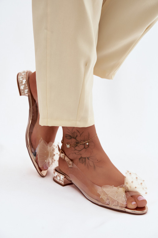 Pealistesandaalid Külgedelt läbipaistvad lipsukesega D&A MR61-9001 Kuldset värvi