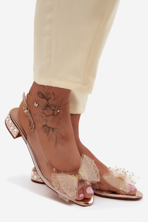 Pealistesandaalid Külgedelt läbipaistvad lipsukesega D&A MR61-9001 Kuldset värvi