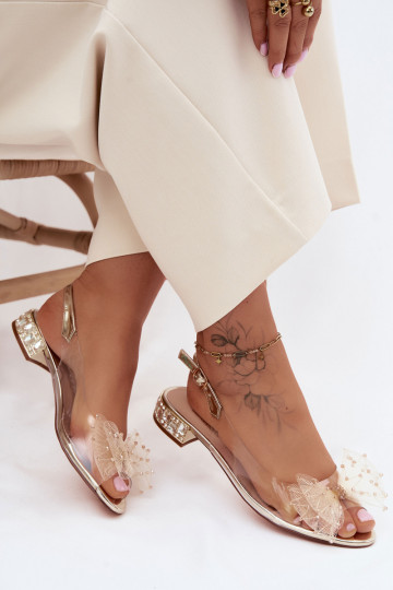 Pealistesandaalid Külgedelt läbipaistvad lipsukesega D&A MR61-9001 Kuldset värvi
