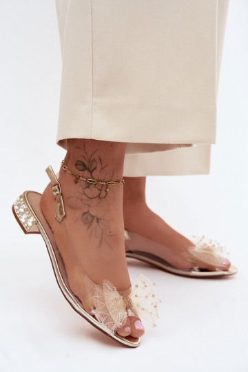 Pealistesandaalid Külgedelt läbipaistvad lipsukesega D&A MR61-9001 Kuldset värvi 2