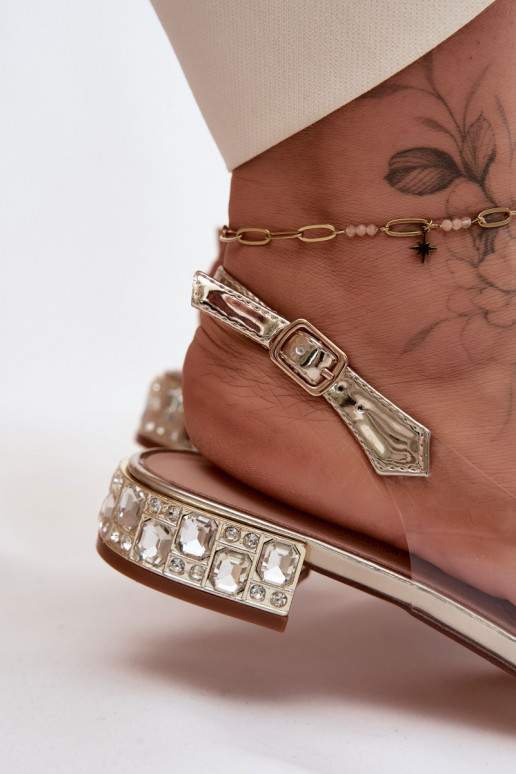 Pealistesandaalid Külgedelt läbipaistvad lipsukesega D&A MR61-9001 Kuldset värvi