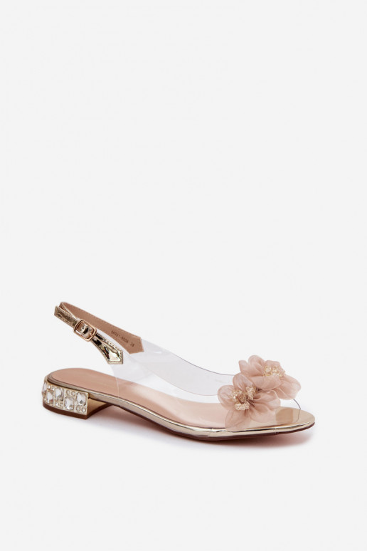 Külgedelt läbipaistvad sandaalid kristallidega I Siateczkosisseymi Lillami D&A MR61-9006 Kuldset värvi