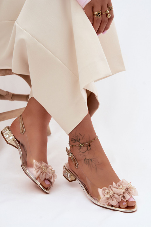 Külgedelt läbipaistvad sandaalid kristallidega I Siateczkosisseymi Lillami D&A MR61-9006 Kuldset värvi