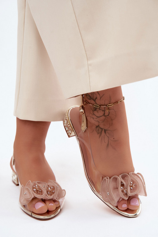 Pealistesandaalid Külgedelt läbipaistvad kristallidega D&A MR61-9002 Kuldset värvi