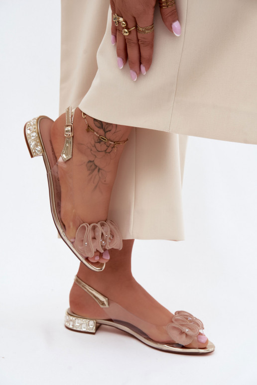 Pealistesandaalid Külgedelt läbipaistvad kristallidega D&A MR61-9002 Kuldset värvi