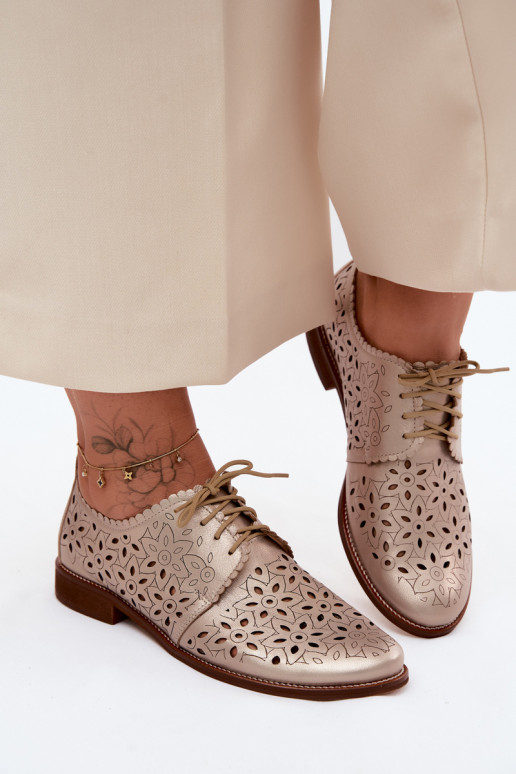 Pealhk jalatsid Pealiste omad Ažuurne laiade nööridega Zazoo 4156 Kuldset värvi