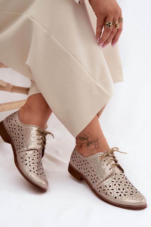 Pealhk jalatsid Pealiste omad Ažuurne laiade nööridega Zazoo 4156 Kuldset värvi