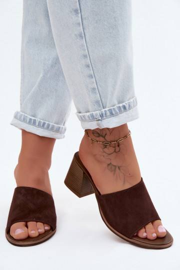 Pealhk naiste seemisnahksed sussid kõrge jämeda kontsaga Zazoo 40519 Czekoladosissee 2