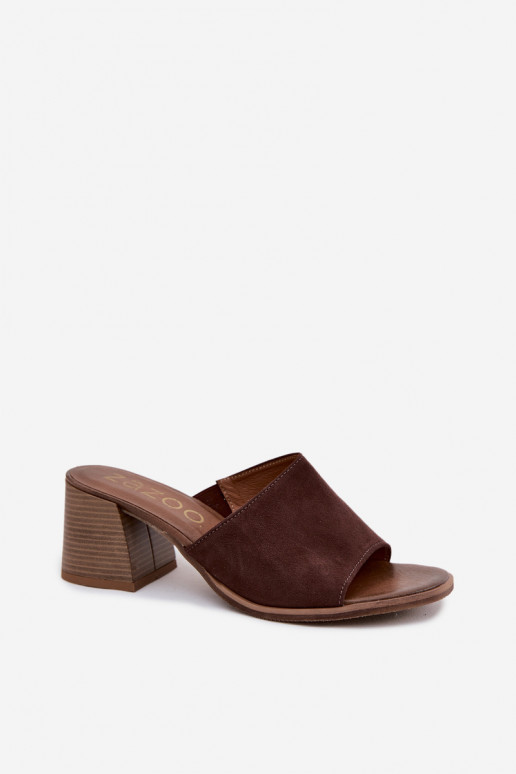 Pealhk naiste seemisnahksed sussid kõrge jämeda kontsaga Zazoo 40519 Czekoladosissee