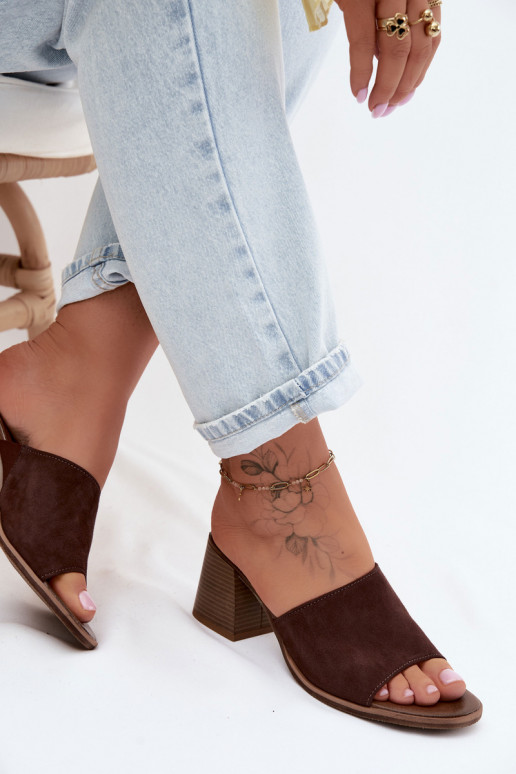 Pealhk naiste seemisnahksed sussid kõrge jämeda kontsaga Zazoo 40519 Czekoladosissee