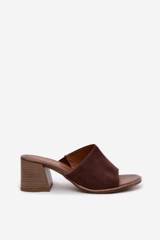 Pealhk naiste seemisnahksed sussid kõrge jämeda kontsaga Zazoo 40519 Czekoladosissee